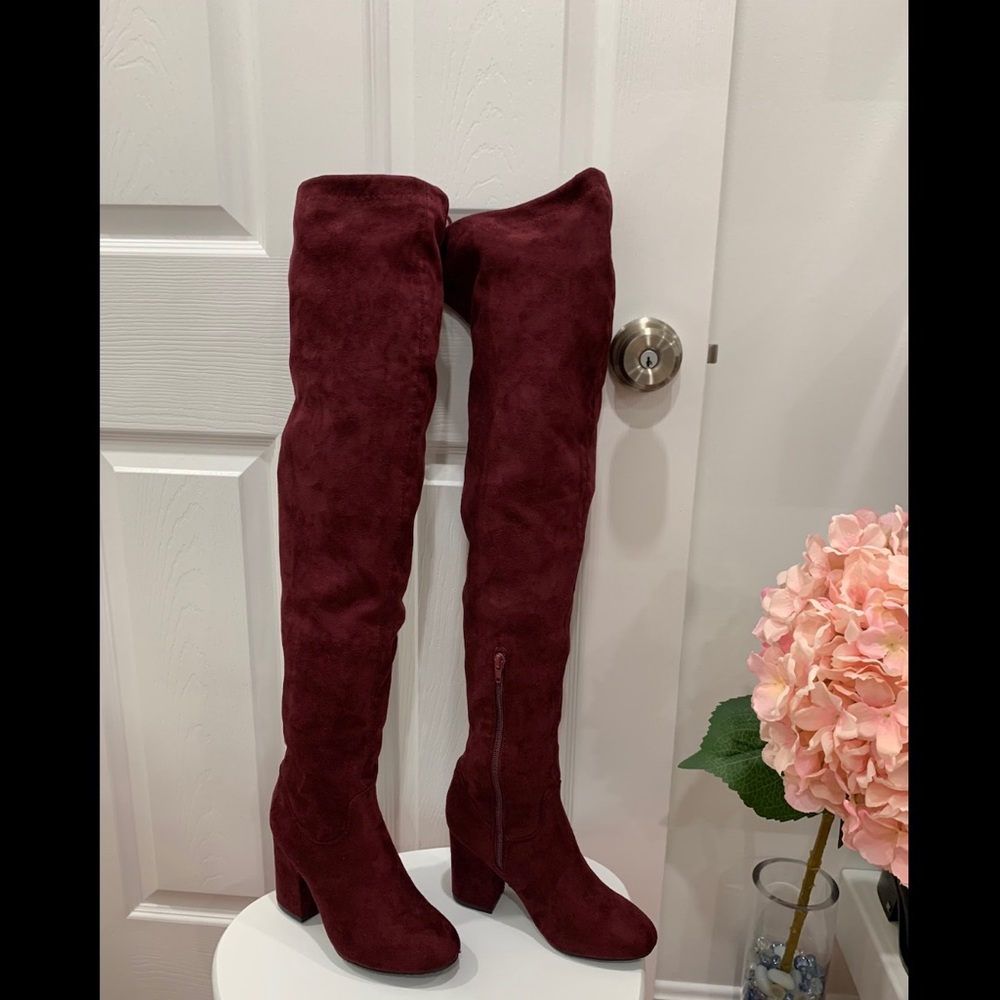Women Veltvet Red Wine Over the Knee Boots